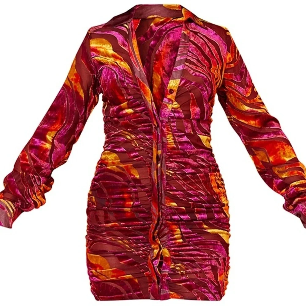 BNWT - Multi Abstract Devore Ruched Shirt Dress (Size 12) - Picture 3 of 5